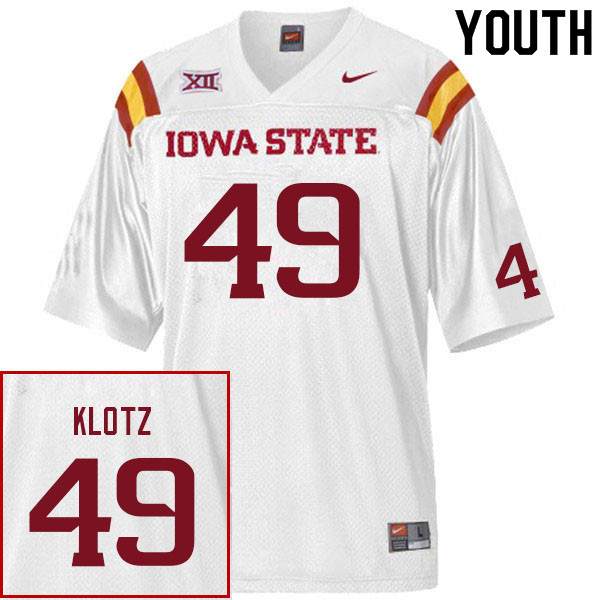Youth #49 Stevo Klotz Iowa State Cyclones College Football Jerseys Sale-White